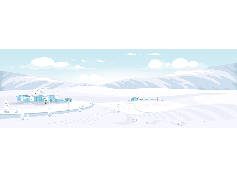 Winter scenery flat color vector illustration