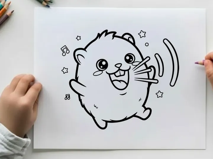 Cute hamster singing music notes vector illustration