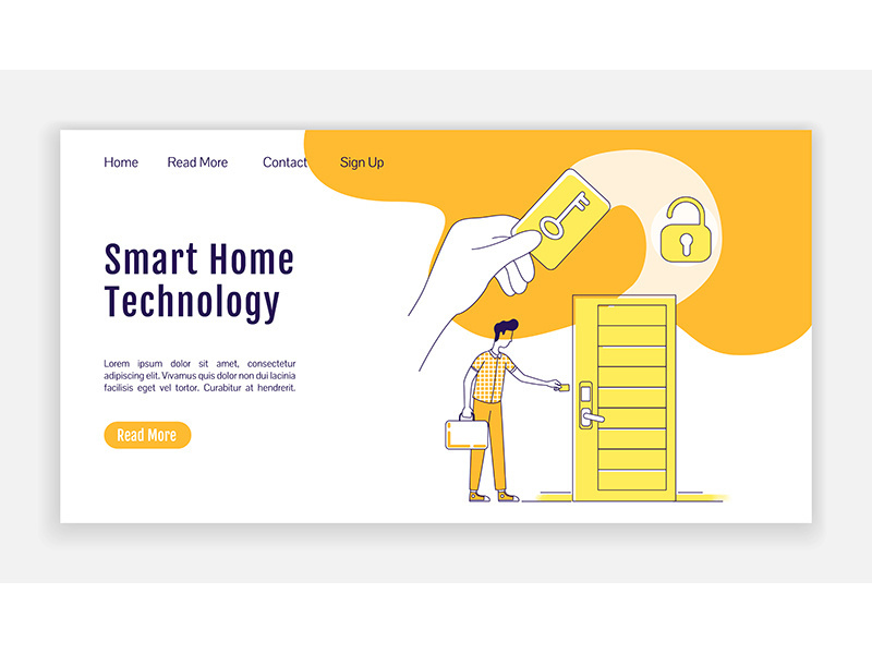 Smart home tech landing page flat silhouette vector template