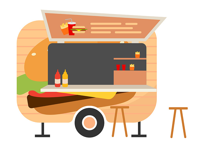 Burger food truck flat vector illustration