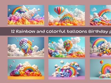 Rainbow and colorful balloons birthday party preview picture