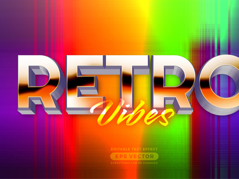 Retro Vibes editable text effect style with vibrant theme realistic groovy concept for trendy flyer, poster and banner template promotion