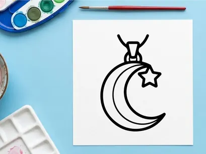 Crescent moon and star pendant necklace on chain. Minimalist celestial jewelry for gothic fashion and occult symbolism.