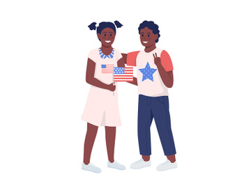 Kids with National American flag semi flat color vector characters preview picture