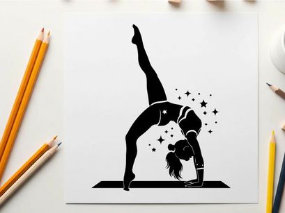 Silhouette of a girl doing yoga in a starry background