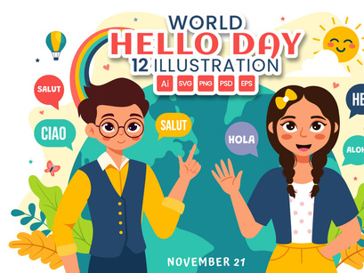 12 World Hello Day Illustration