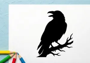 Black Raven Perched on Tree Branch for Dark Nature Scene