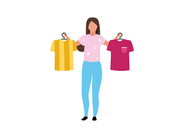 Girl helps with t shirts choosing semi flat color vector character preview picture