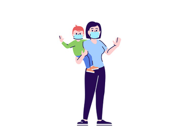 Mother and son in surgical masks flat isolated vector illustration preview picture