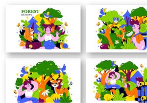 10 Forest Bathing Vector Illustration