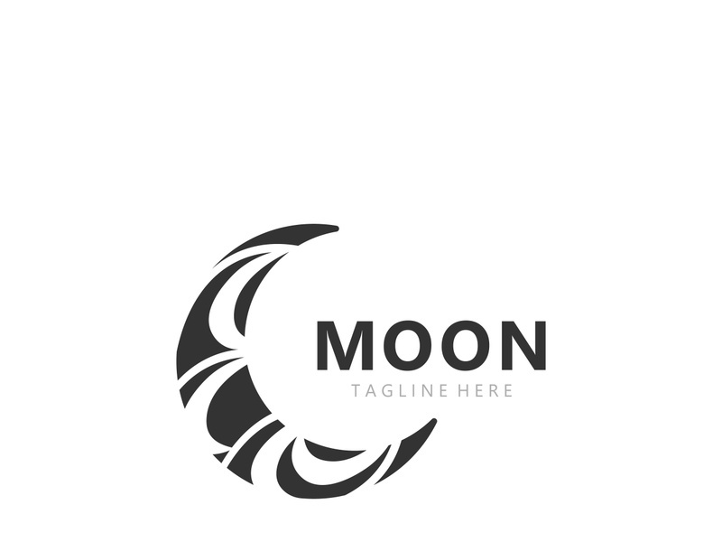 Moon elegant crescent and star logo design line in simple style outline background