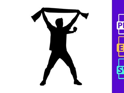 Silhouette of a person holding a scarf or banner