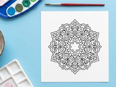 Decorative Christmas Snowflake Mandala with Star Shape Line Art Illustration