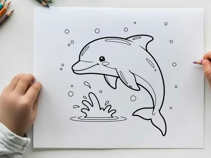 Cute dolphin jumping water splash flat design vector illustration