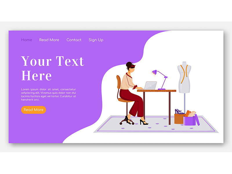 Fashion designer landing page flat color vector template