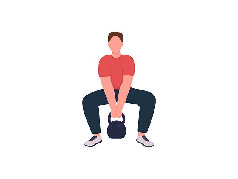 Male athlete with kettlebell flat color vector faceless character