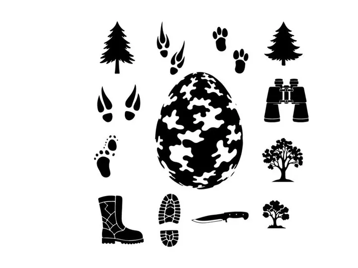Silhouette of hunting gear and forest elements
