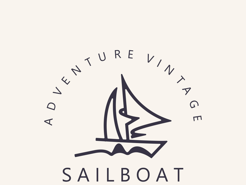 Sailboat vintage logo minimalist with wave, travel yacth or sailing boat vector design template