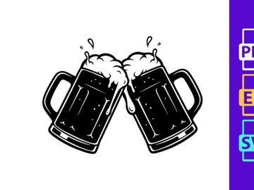 Two beer mugs cheering toast celebration foam cartoon vector preview picture