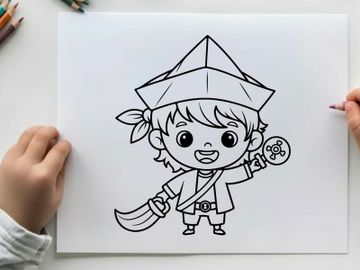 Cute samurai kid holding sword vector illustration preview picture