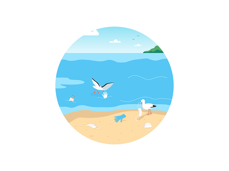 Empty dirty beach 2D vector web icon