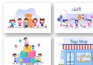 16 Kids Toys in Kindergarten Cartoon Illustration