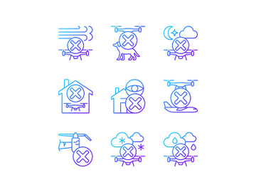 Drone restrictions gradient linear vector manual label icons set preview picture