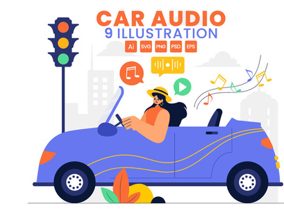 9 Car Audio Vector Illustration