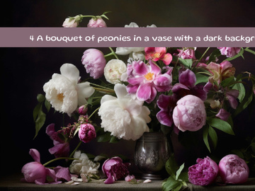 A bouquet of peonies in a vase with a dark background preview picture