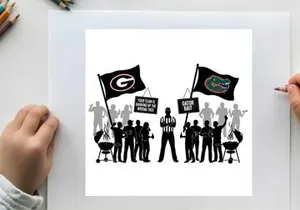 Silhouette of football fans with georgia and florida flags and signs