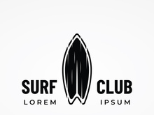 Vintage surfboard logo,surfing on summer beach.For business,badge,holiday, ,label,emblem.