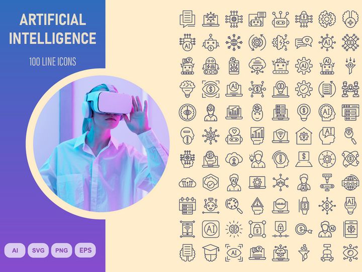 Artificial Intelligence line icon set
