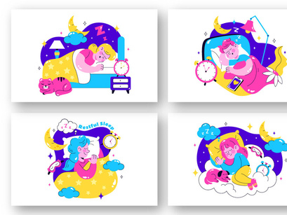 10 Restful Sleep Vector Illustration