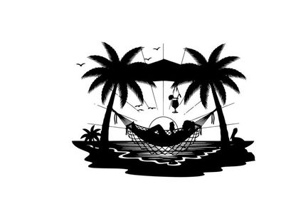 Relaxing silhouette of a person in a hammock between palm trees
