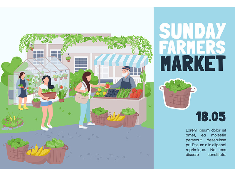 Sunday farmers market banner flat vector template