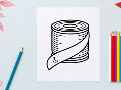 Spool of ribbon with moon icon. Decorative fabric roll for sewing and craft projects.