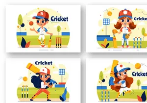 9 Cricket Player Illustration
