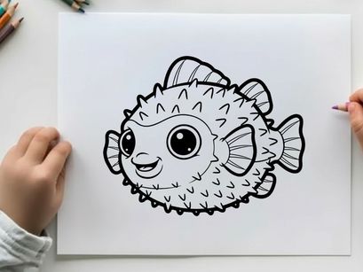 Cute smiling pufferfish cartoon vector illustration