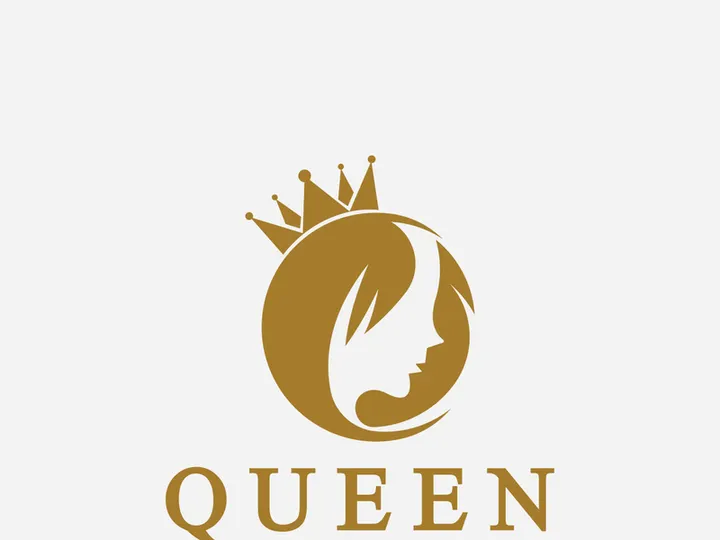 Beautiful face queen icon logo.for queen logo.Beauty woman hair salon golden logo. cosmetic, skin care business logo