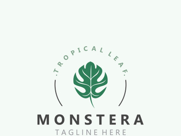 Monstera deliciosa leaf nature logo design, flat plant icon design illustration template preview picture