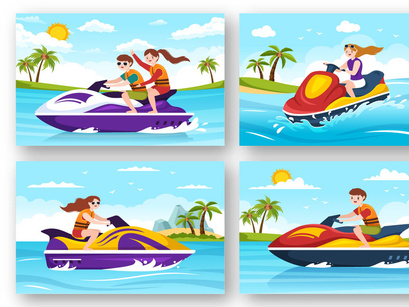 12 Playing Banana Boat and Jet Ski Illustration