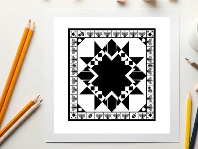 Geometric pattern with silhouette design and ornate border