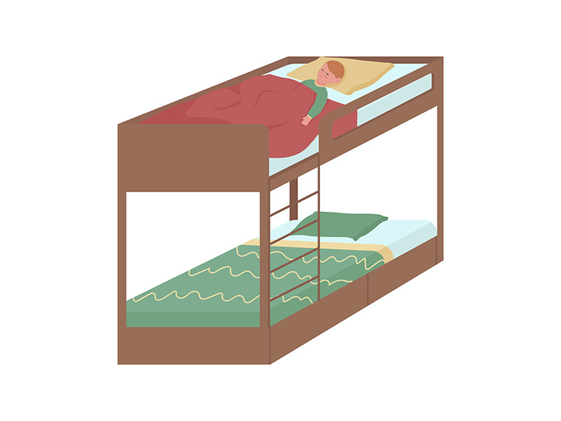 Little boy sleeping on bunk bed top semi flat color vector character