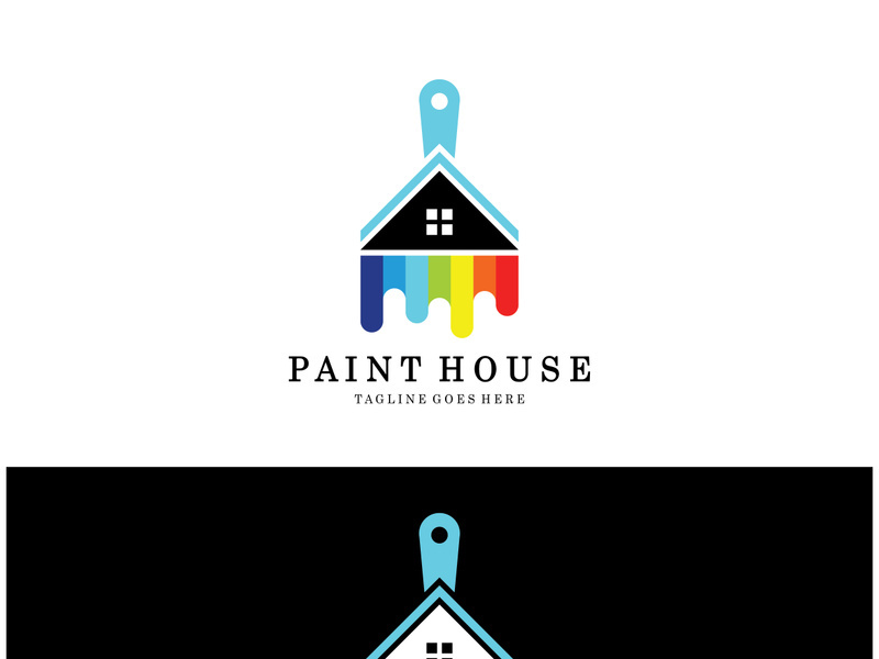 logo icon illustration house paint with a blend of brushes and rollers for house wall paint design, minimalist house, painting, interior, building, property business, wallpaper, vector concept