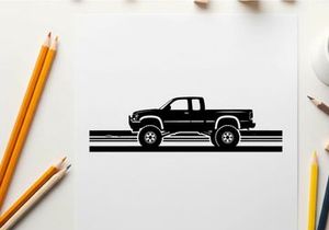 Silhouette of a pickup truck on a road