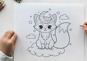 Cute cat with moon and stars vector illustration flat design
