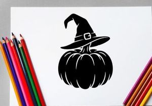 Calabaza de Halloween con sombrero de bruja para celebraciones espeluznantes