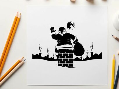 Santa claus silhouette climbing down a chimney on christmas eve night