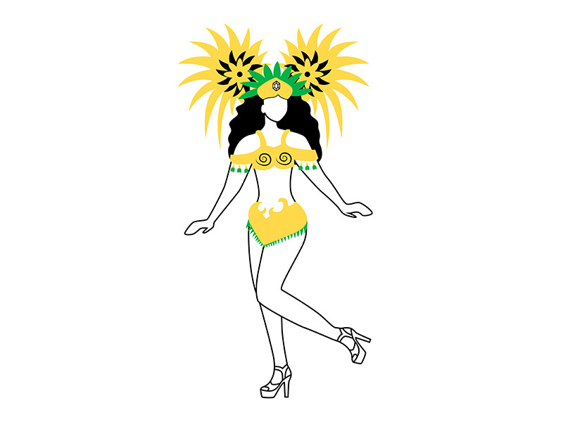 Brazilian carnival dancer flat silhouette vector illustration