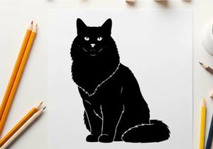Black cat silhouette sitting facing forward